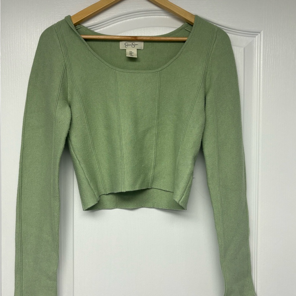 Jessica Simpson Green Fitted Crop Blouse